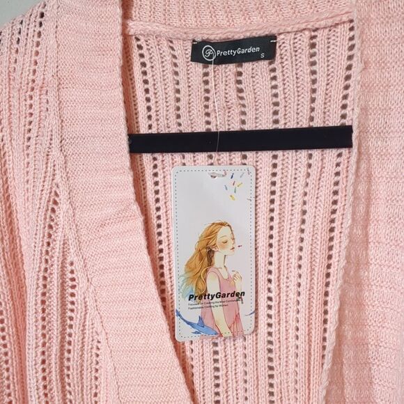 Women's Loose Fit Open Front Cardigan Long Cable Knit Sweater Sz Small NWT Pink - Picture 6 of 9